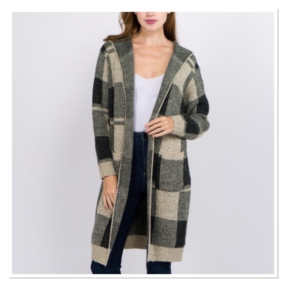 Monteau Los Angeles Sweaters - MONTEAU Los Angeles Long Open Plaid Sweater Cardigan/Coat